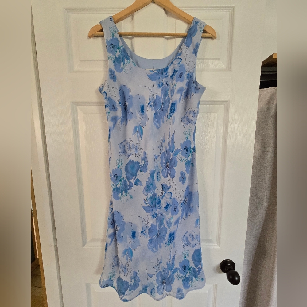 Vintage Blue Floral Midi Dress
